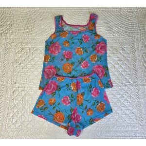 Vintage 90s Y2k Sexy Mesh 2 Pc Pajama Set Small Barbiecore Floral Fairy Whimsy‎